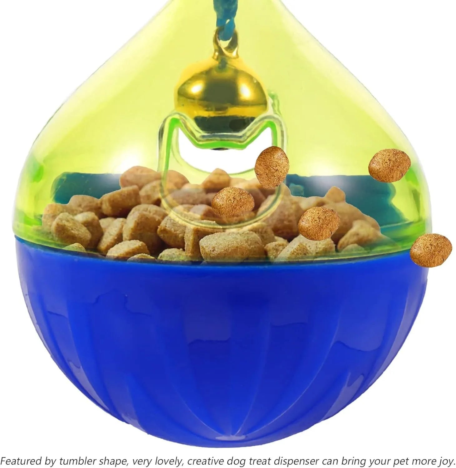 Blue tumbler-shaped pet treat dispenser ball for dogs cats slow feeding toy