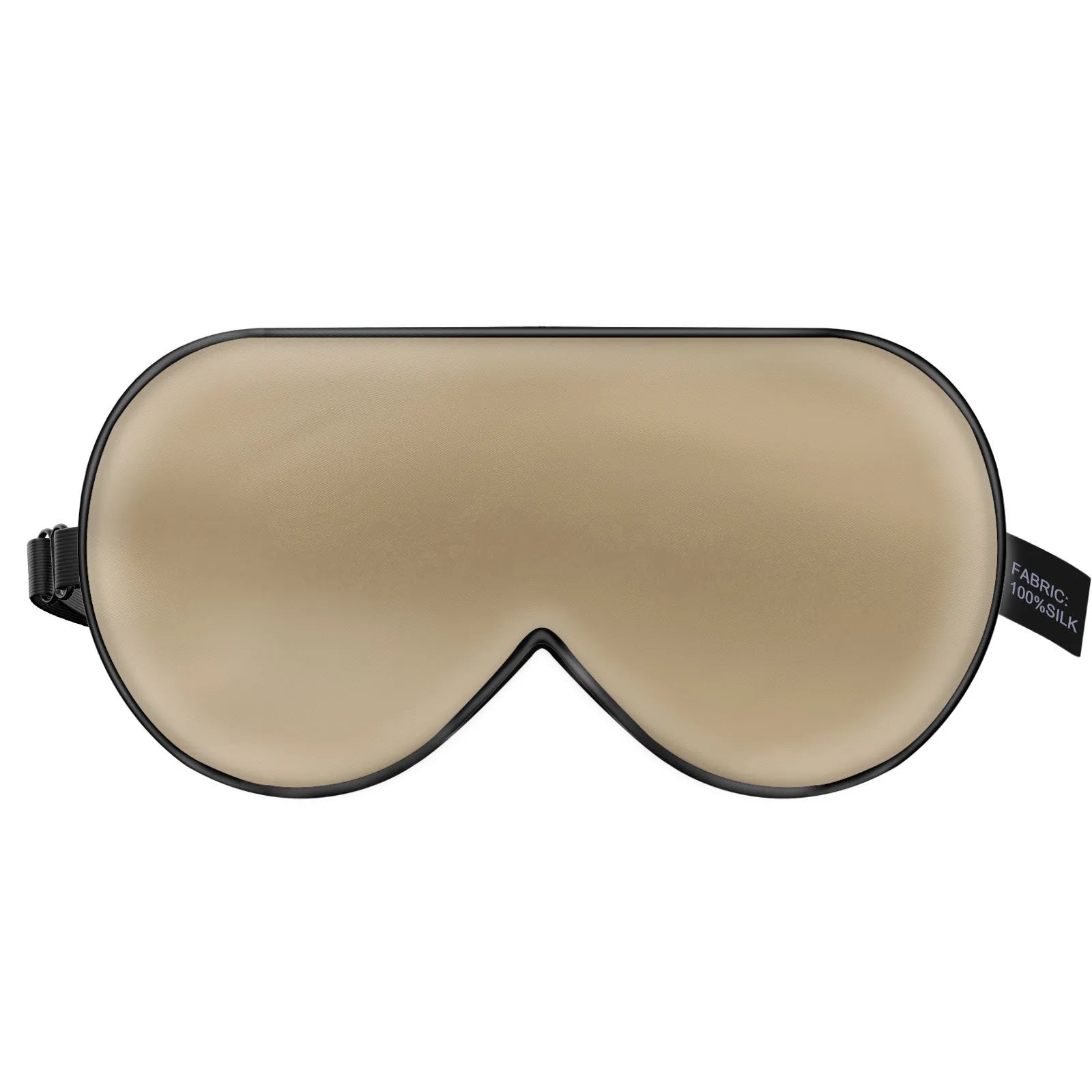 Double-sided mulberry silk eye mask in champagne colour with embroidered print.