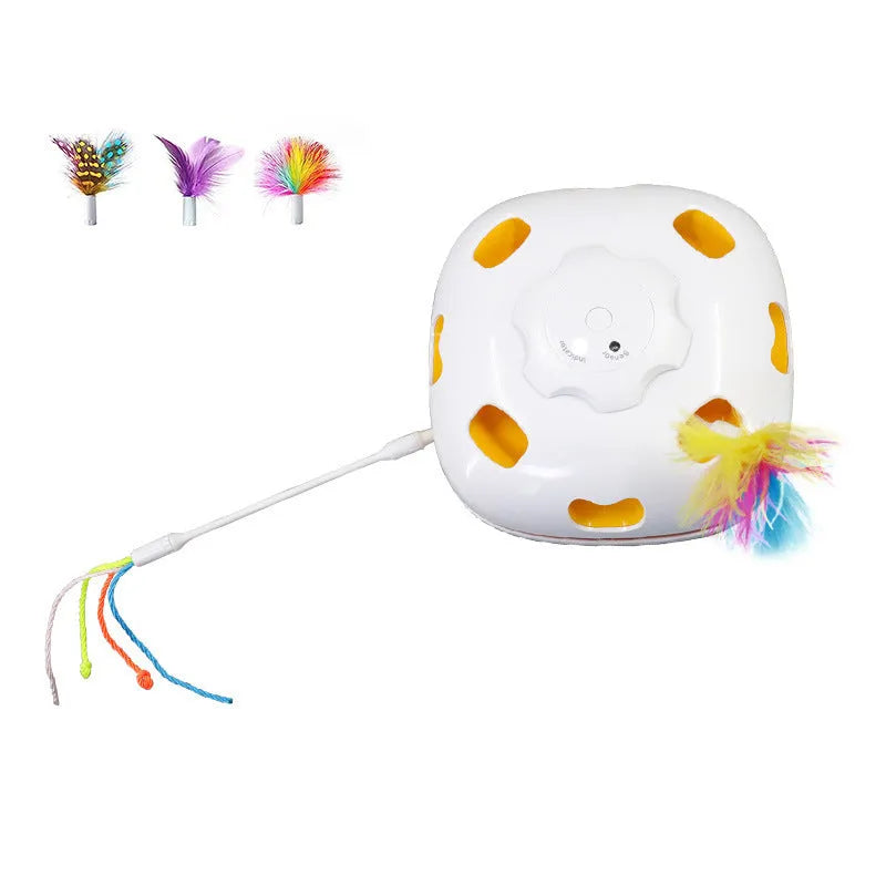 Self-Hi Relief interactive cat teaser toy with rotating feather on plastic base