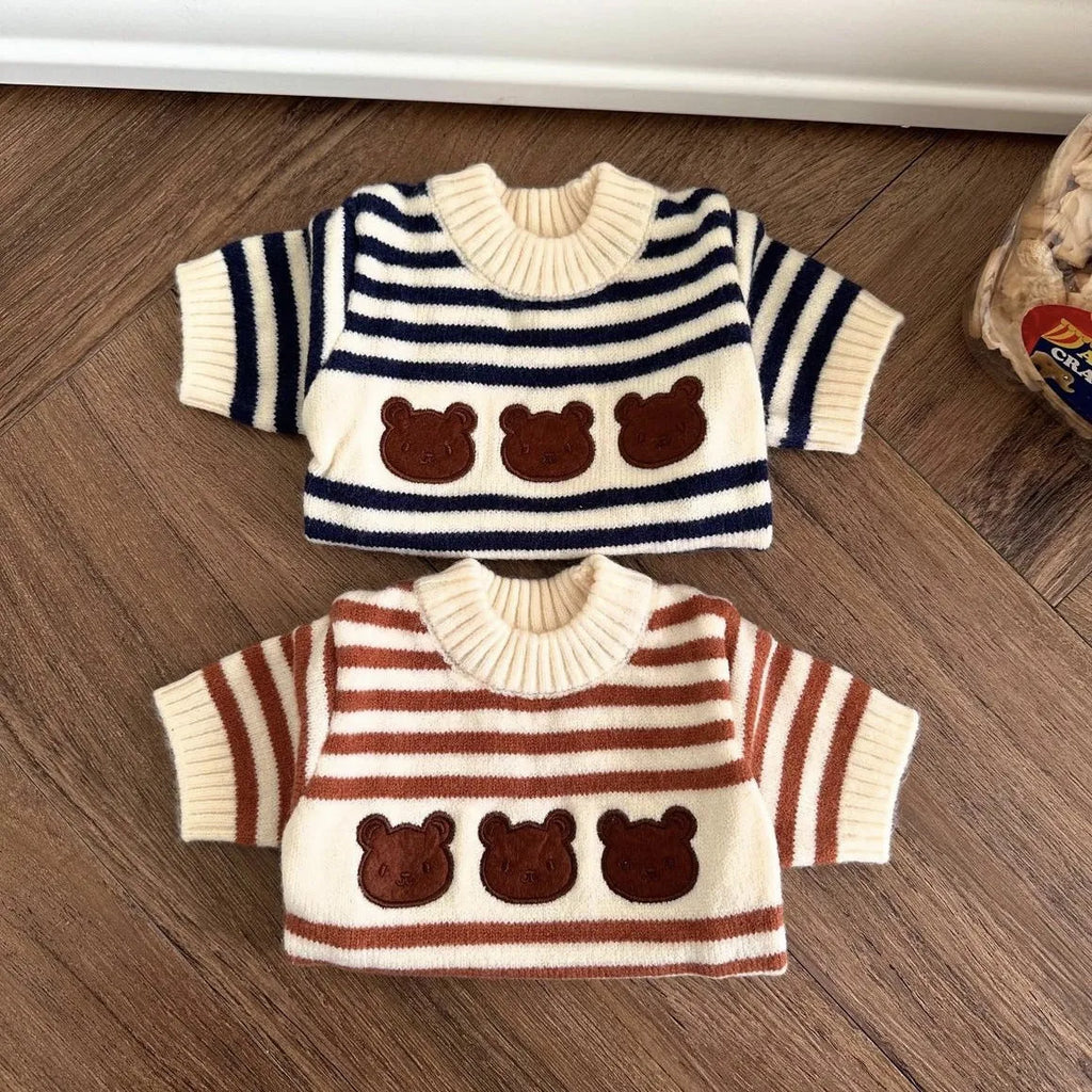 Korean style pet knitted sweater in navy blue stripes, warm wool fabric for dogs, autumn winter wear