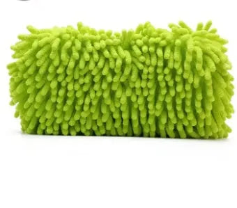 Silvery green chenille microfiber car wash sponge measuring 14 by 25 centimetres