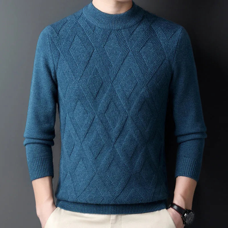 Men's winter thicken thermal wool sweater with diamond jacquard craft in multiple colour options