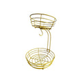 Double-layer black wrought iron fruit basket with two open storage tiers.