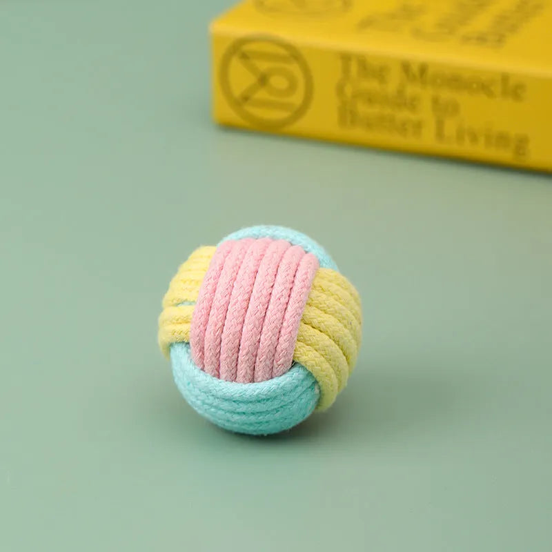Handmade blue powder, green blue, and pink green cotton plush cat hair ball toy, 5cm in diameter.
