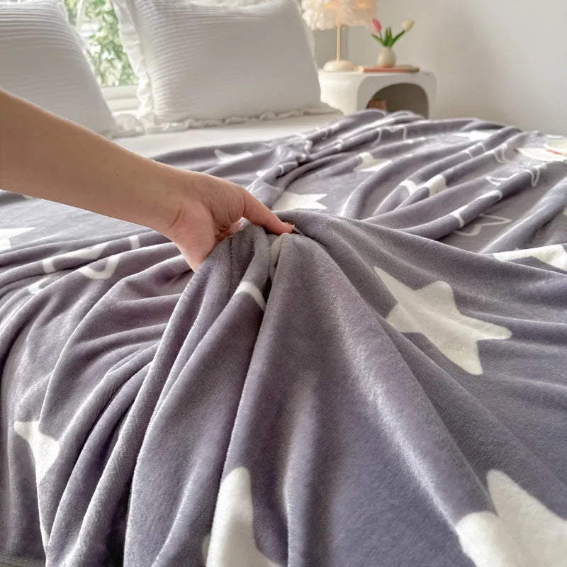 Class A milk velvet blanket in light coffee bear colour, double-sided brushed finish, cartoon anime pattern, size 150x200cm