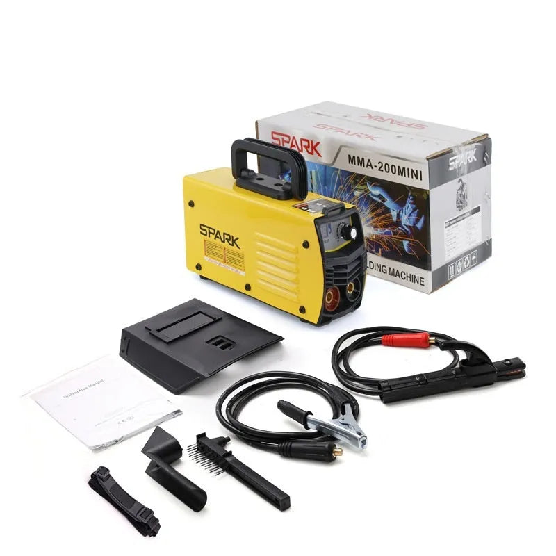 MMA-200MIN DC inverter welding machine for 220V household power with welding tongs, clamp, shield and hanger