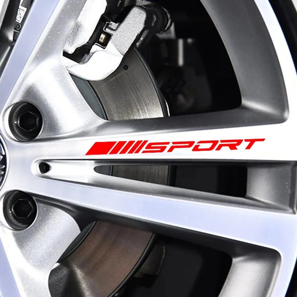 Sports design hollow car rim stickers in red, black and white colours for alloy wheel customisation