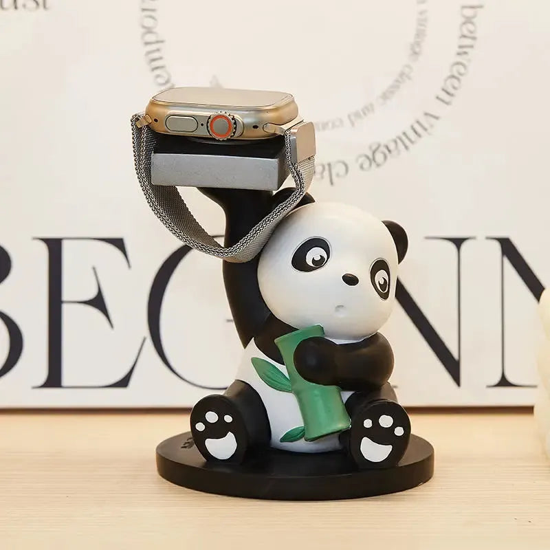 Resin cute panda phone holder small ornament in Bamboo Panda style for iWatch and phone charging bracket