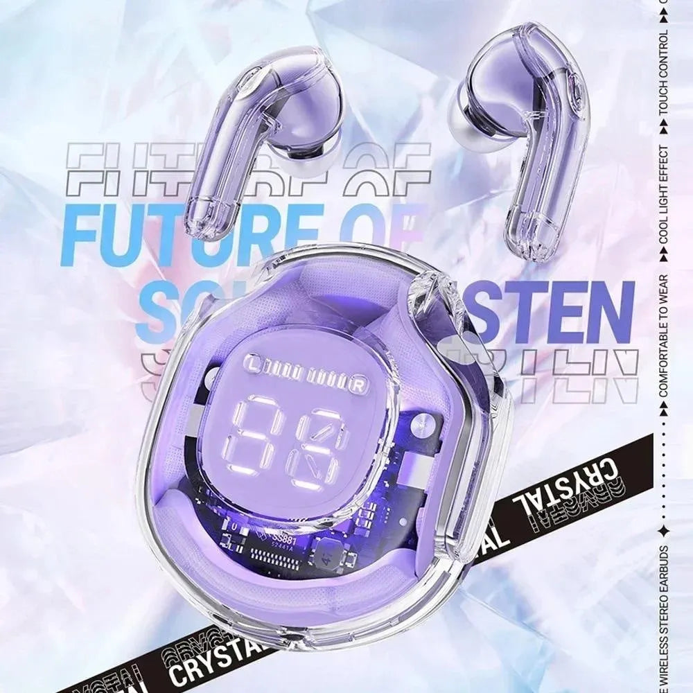 Transparent warehouse wireless Bluetooth headset in white colour with in-ear design and breathing light function