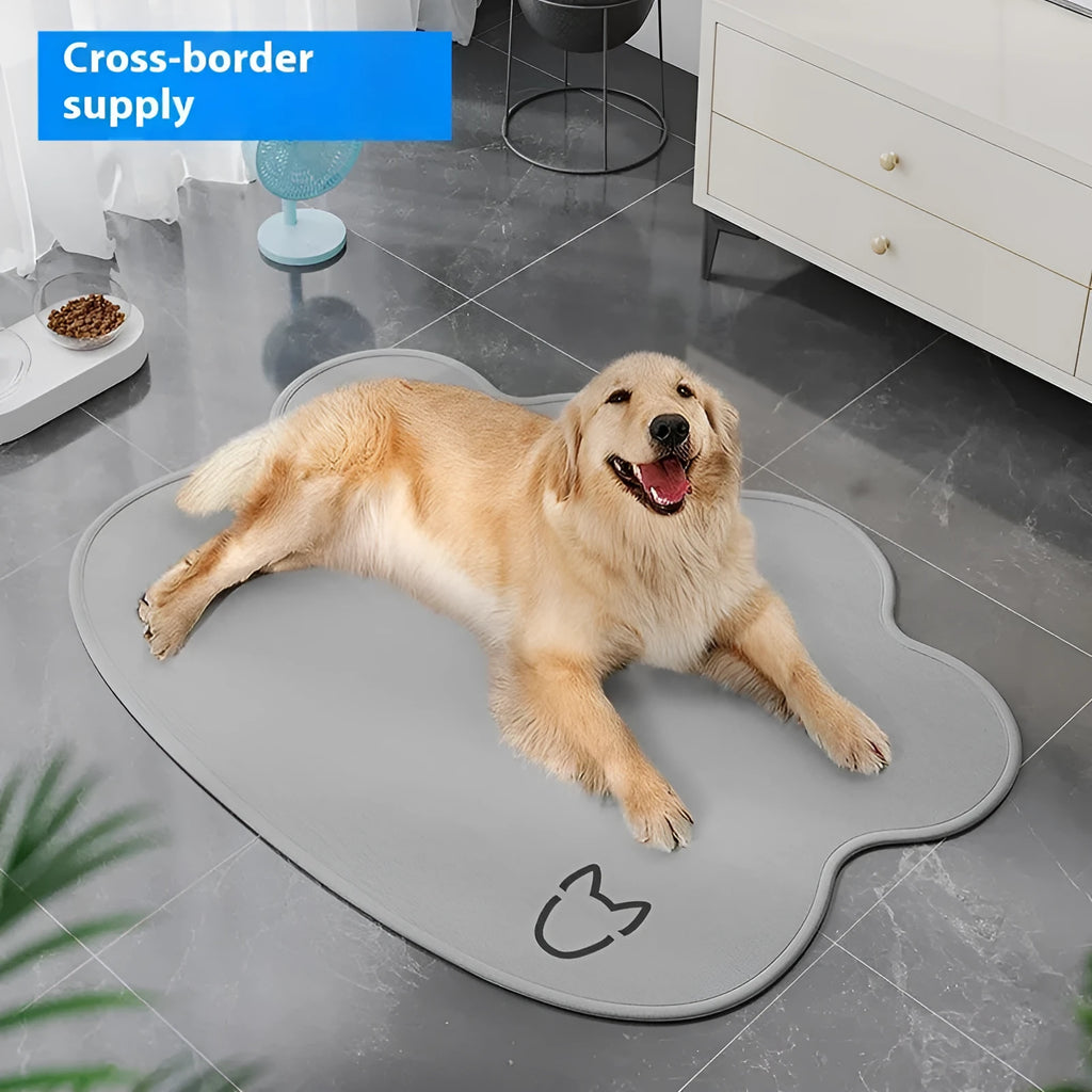 Ice silk dog cooling mat in light grey with non-slip base on a wooden floor