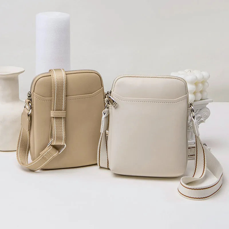 Solid colour small crossbody shoulder bag for mobile phone in PU leather
