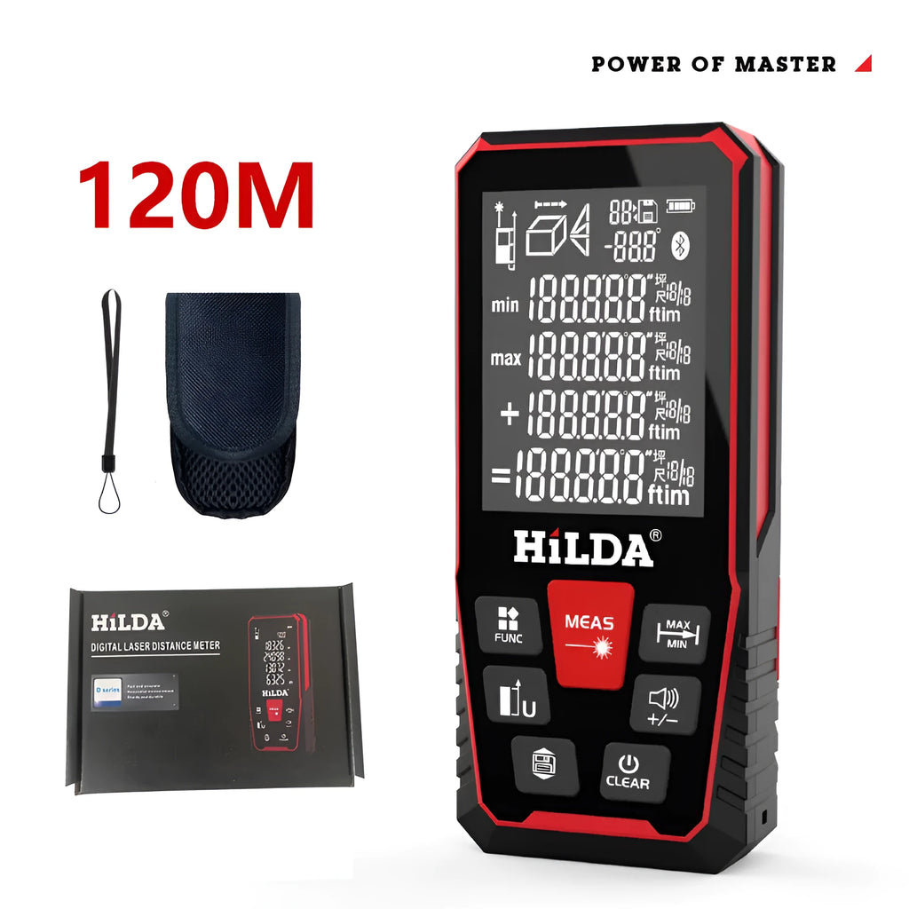 Plastic laser rangefinder for distance measurement up to 120 metres for building and DIY use