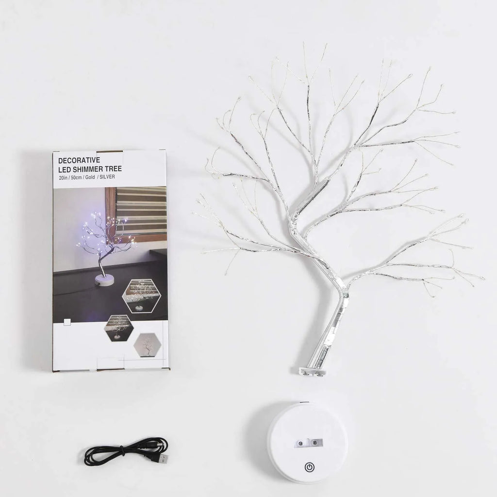 50cm LED tree shape string lamp with 108 warm white beads on copper wire, white plastic base, indoor decoration