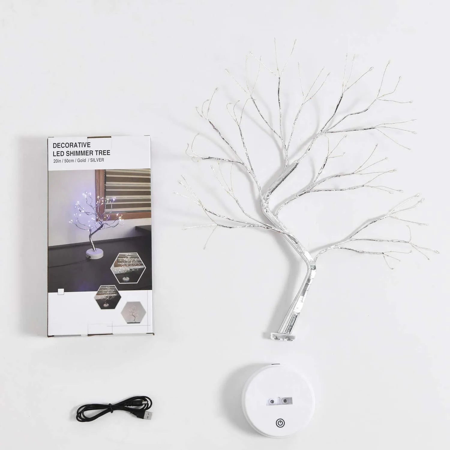 50cm LED tree shape string lamp with 108 warm white beads on copper wire, white plastic base, indoor decoration