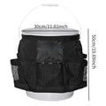 Black polyester hanging storage bag designed for a 5-gallon barrel, showing cylindrical shape.