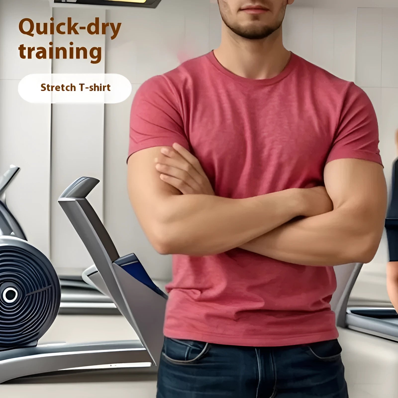 Men's quick-dry stretch t-shirt in polyester fabric, round neck short sleeve design