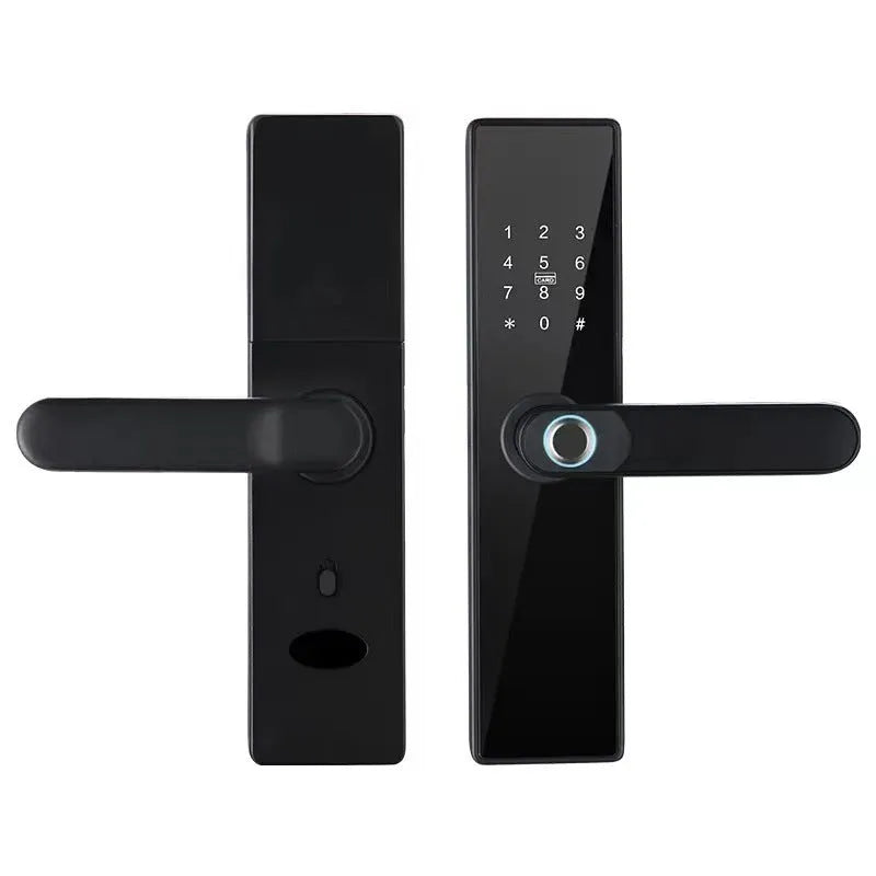 Alloy wooden door fingerprint lock in black finish for keyless entry home security