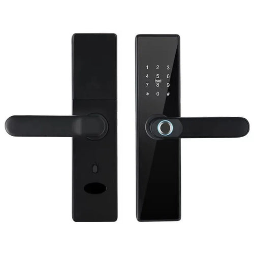 Alloy wooden door fingerprint lock in black finish for keyless entry home security