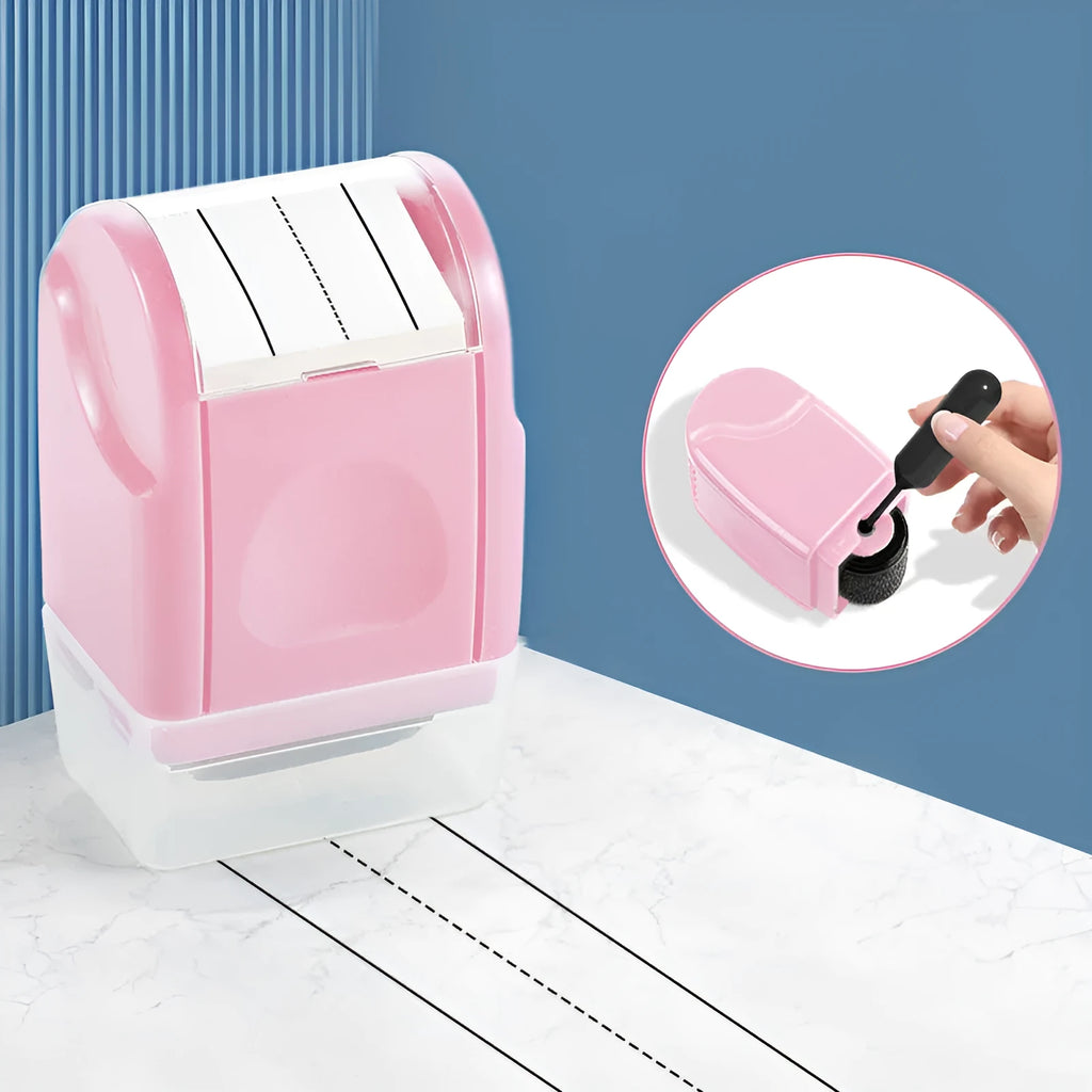 Plastic roller stamp for teaching in blue, yellow, black, rose red, green, pink, and purple colours.