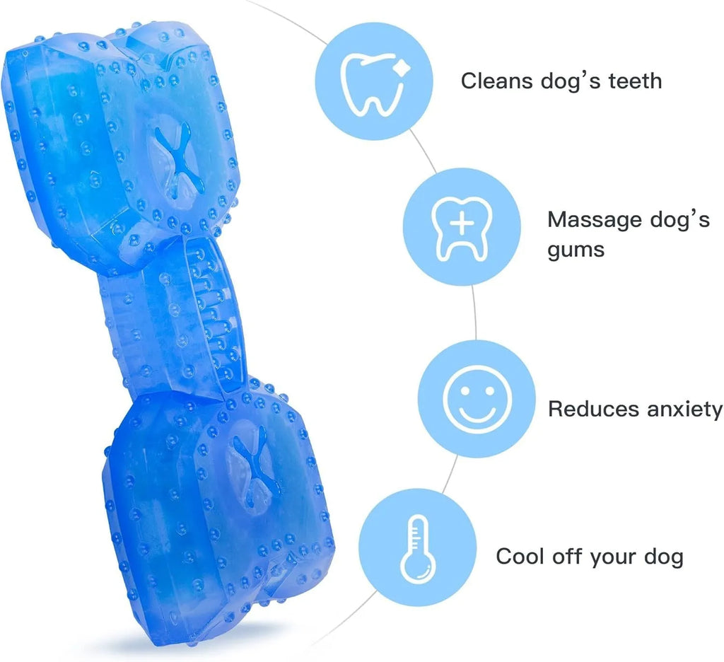 Freezable dog teething chew toy with non-toxic materials and purified water cooling