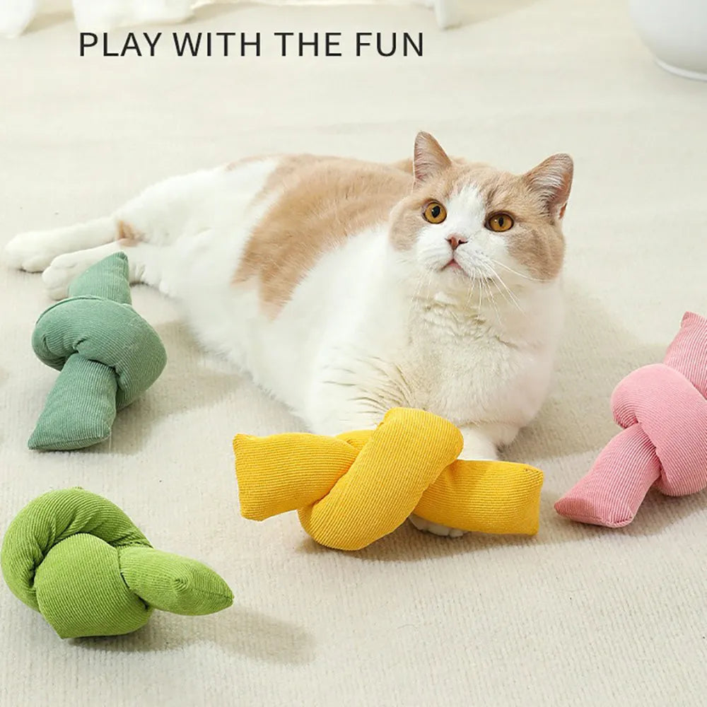 White knotted cotton rope dog toy for tugging and chewing.