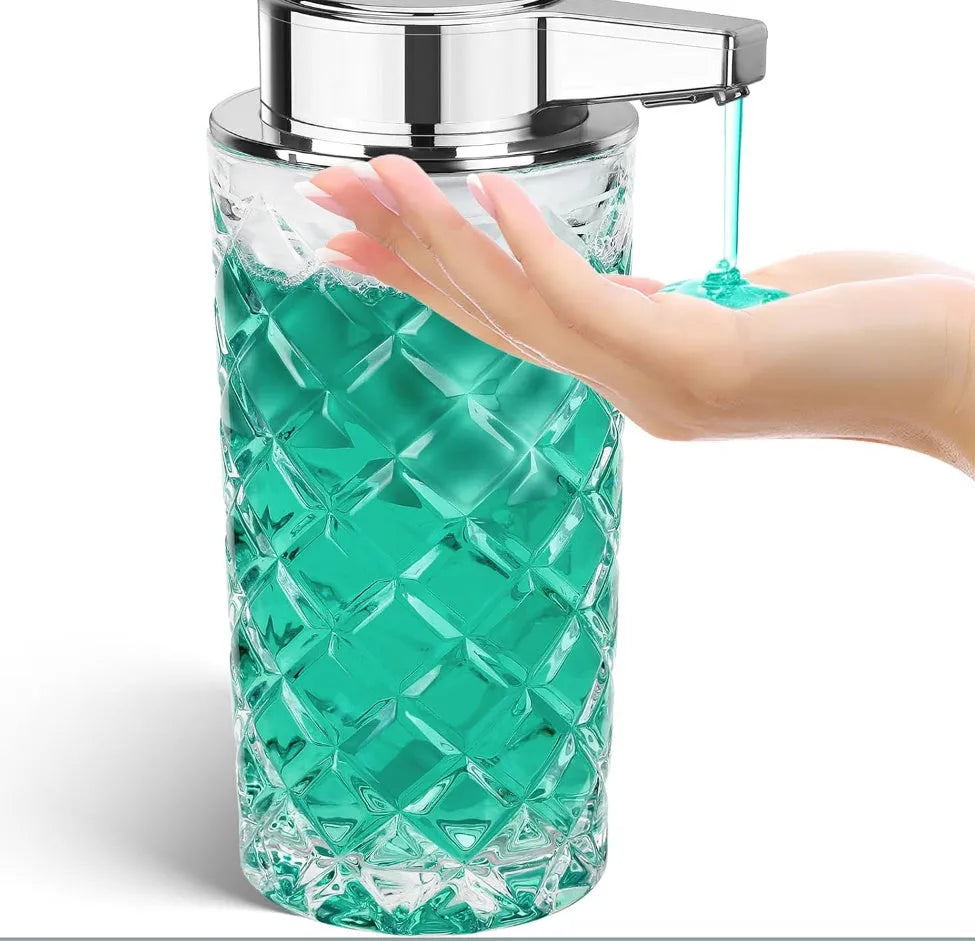 Silver automatic soap dispenser with USB Type-C charging port and sensor activation