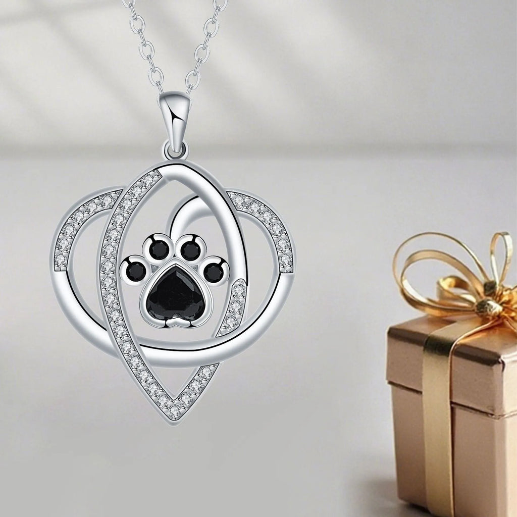 Women's necklace with dog paw print pendant on cross chain, electroplated copper finish