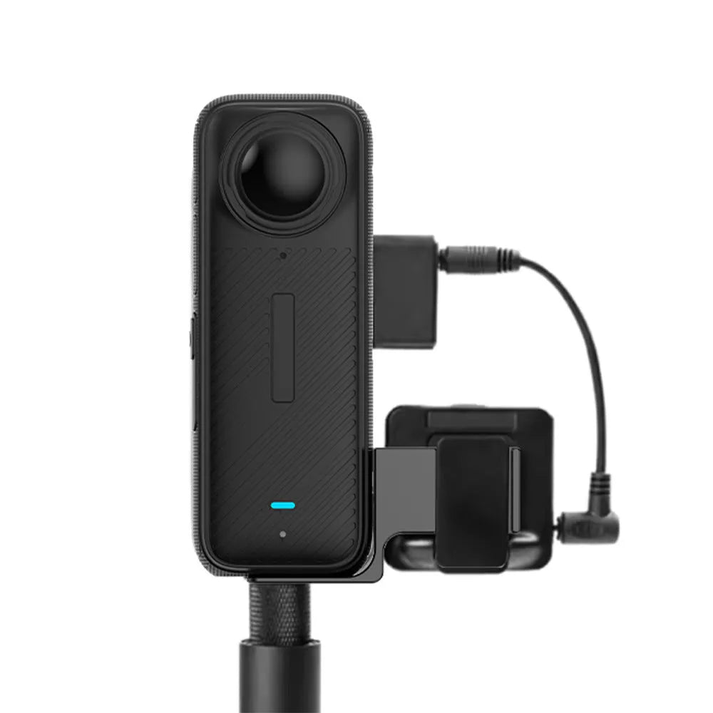 Black aluminium microphone extension bracket with 1/4 inch mount and adapter cable