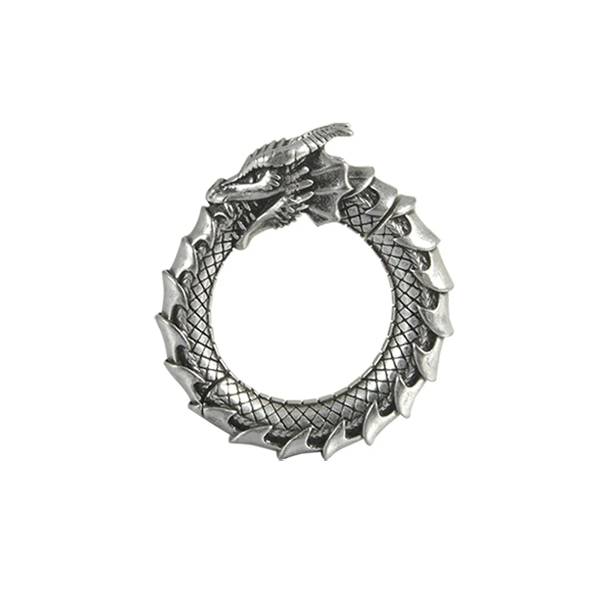 Geometric alloy earrings with retro hollow out design in antique silver dragon finish