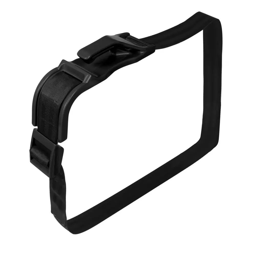 Car safety buckle for pregnant women in black with raised belt adjuster on car seat