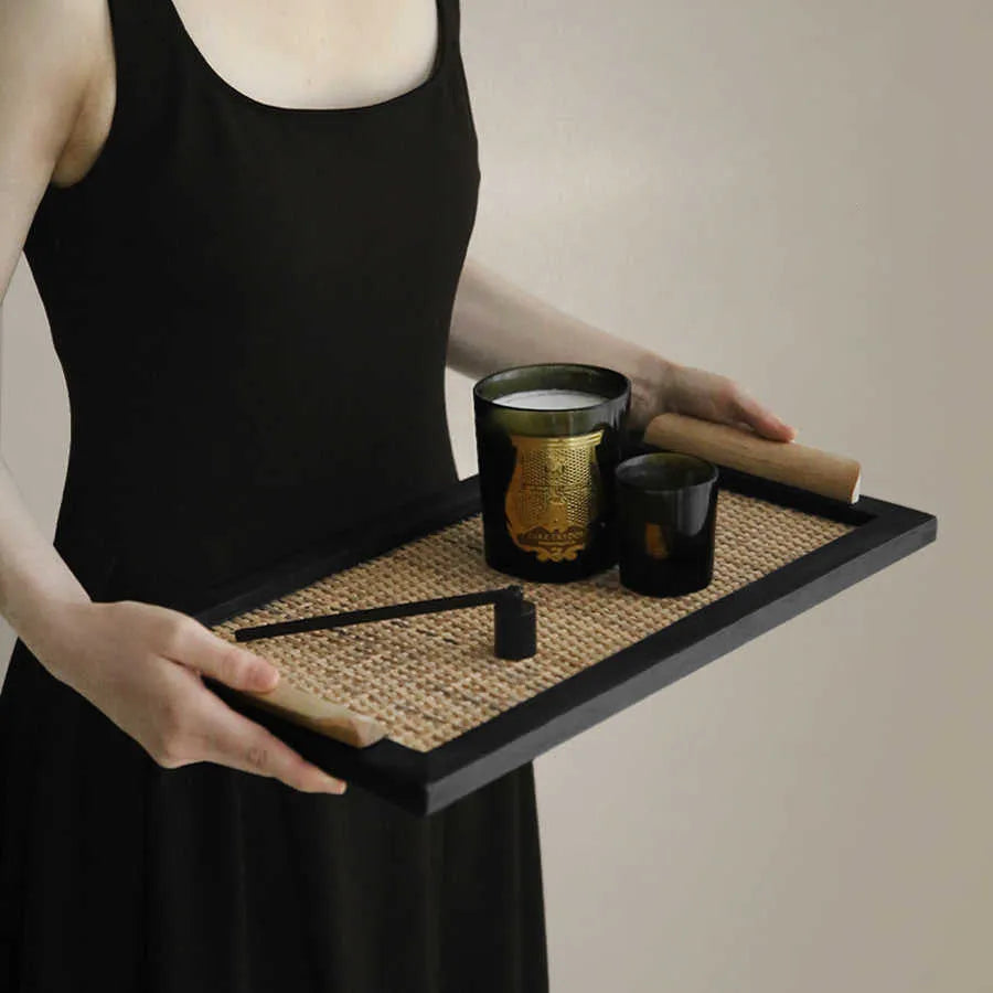 Pine wood dining tray with multiple compartments for organising items in living room or tea room