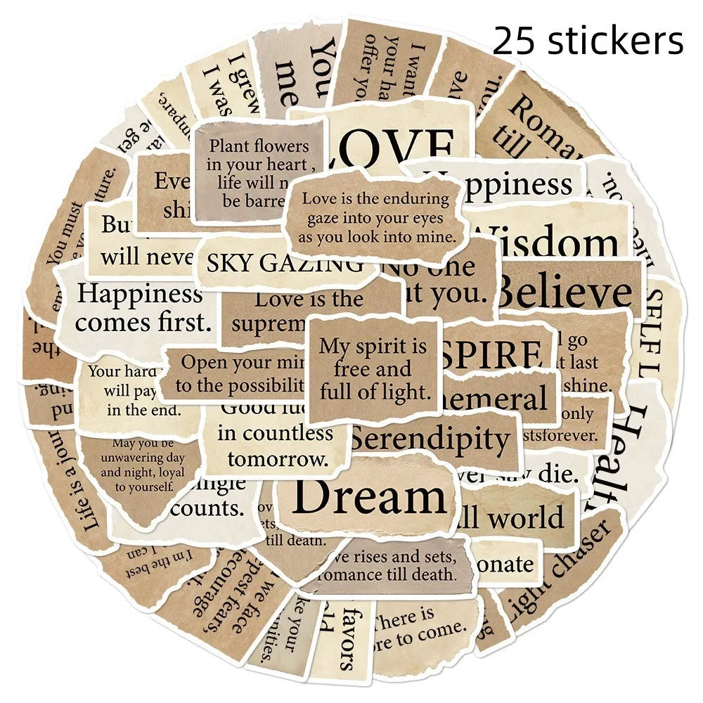 25 torn English letter design waterproof PVC stickers for laptops and notebooks