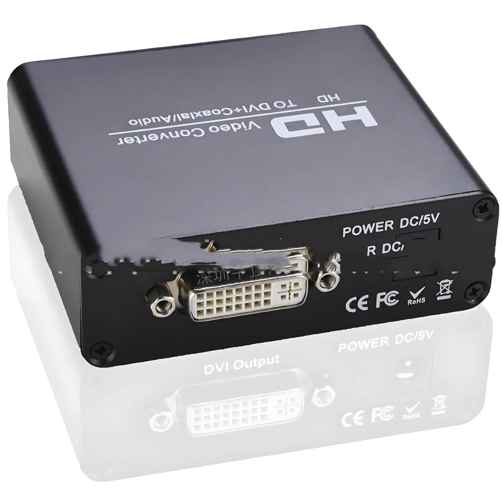 Black HDMI to DVI converter cable with 3.5mm audio output connector for monitor systems