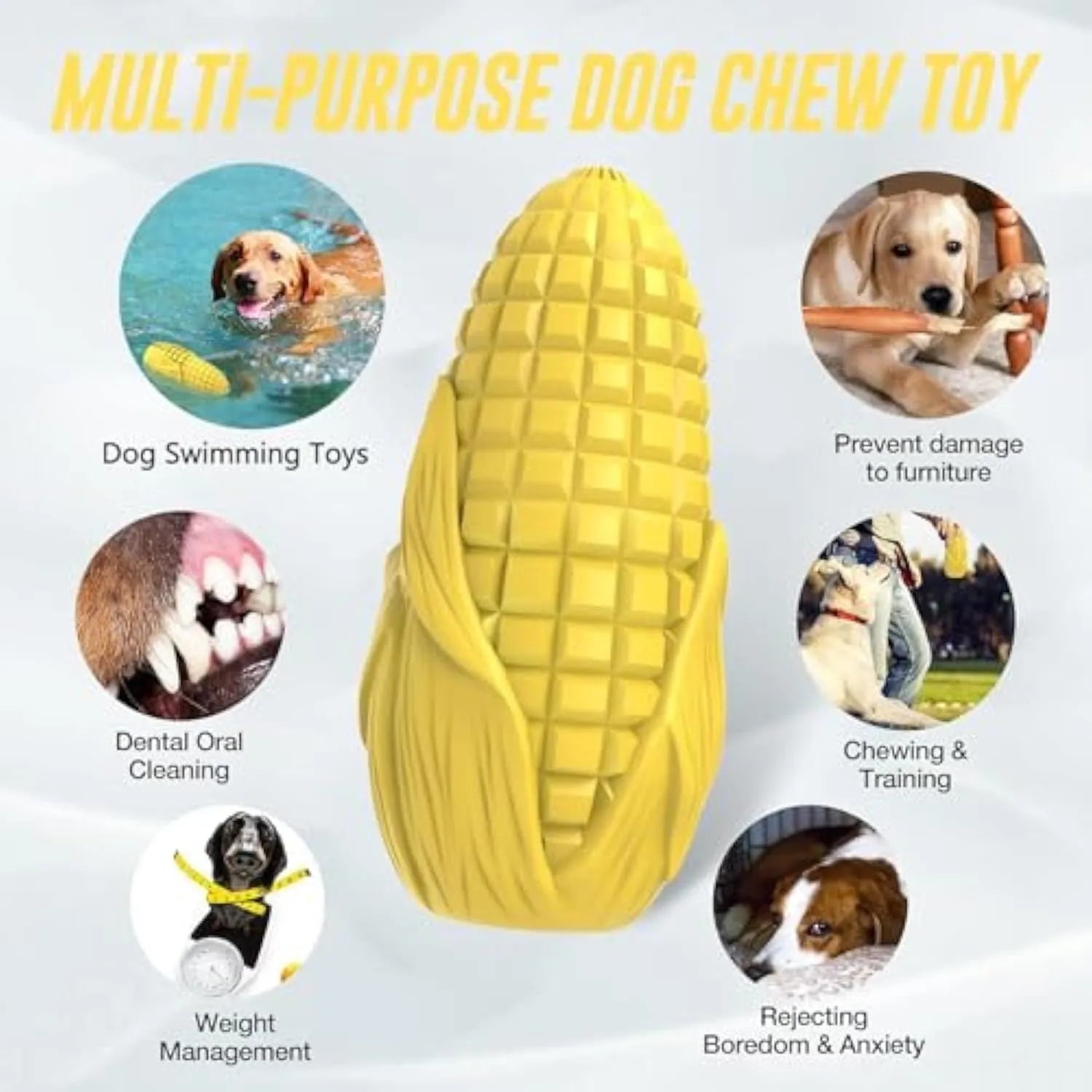 Corn stick shaped dog chew toy for medium and large breeds with textured surface