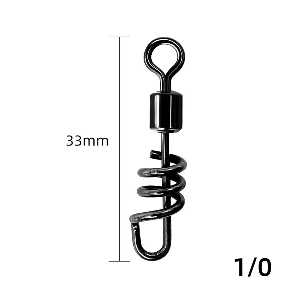 Stainless steel fishing swivel connector with 8-shaped ring in multiple colour-coded sizes