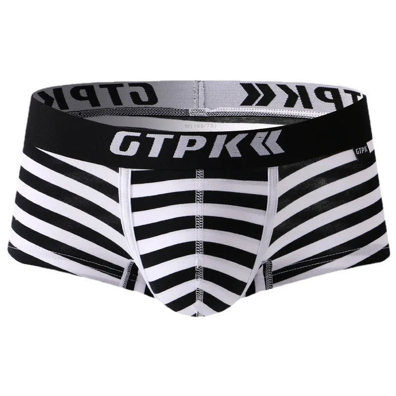 Breathable cotton men's fitness boxer shorts in multiple colours with striped pattern