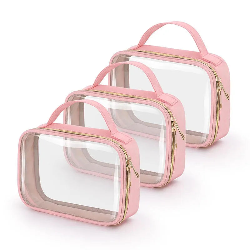 Transparent PVC lipstick storage bag with chain handle in leopard print colour