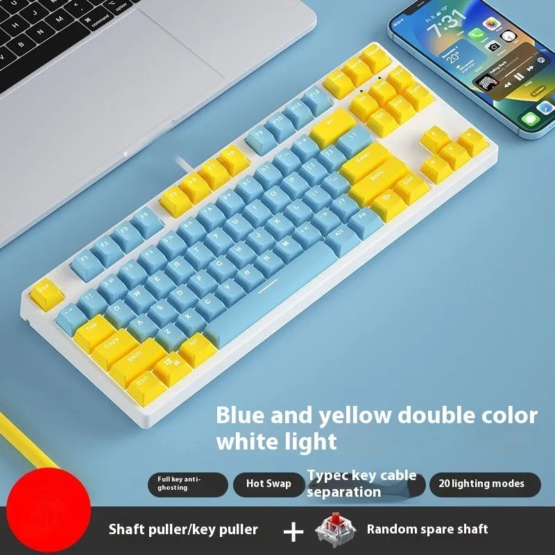 87-key tenkeyless mechanical keyboard in a dual-colour keycap design with metal frame