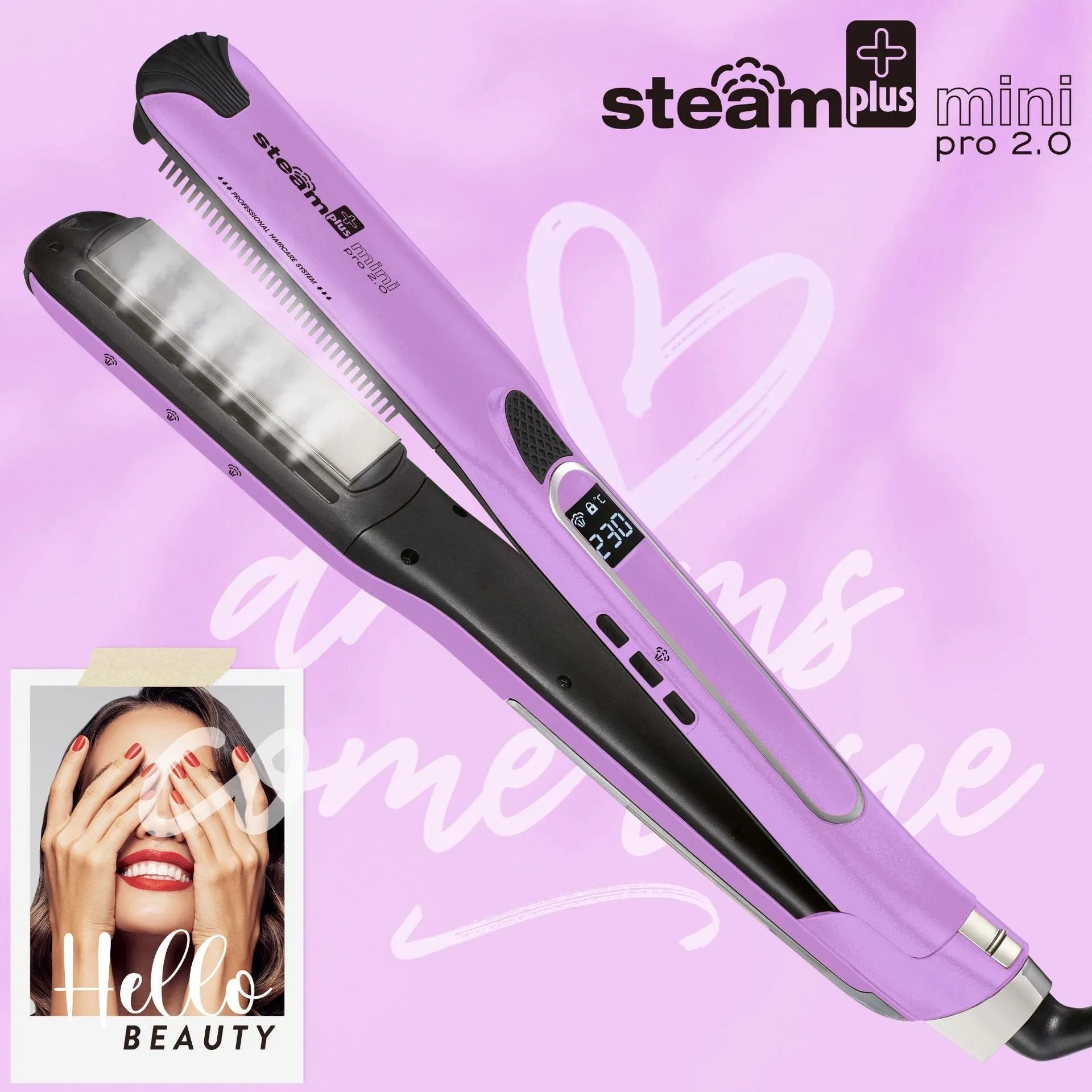 Mini steam hair straightener in champagne colour with 200W power for curling and straightening