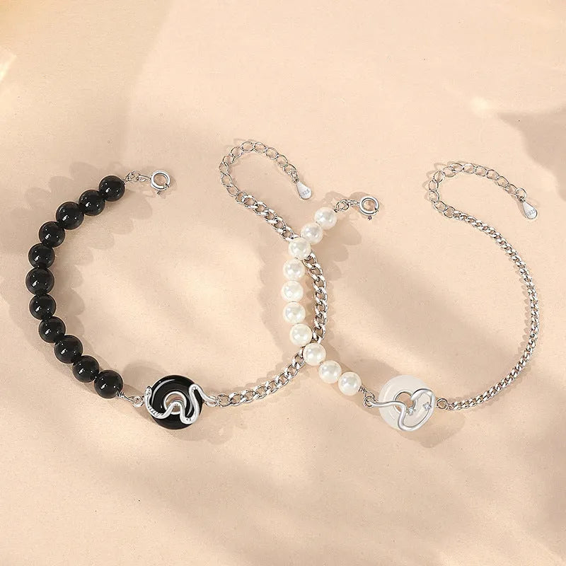 925 sterling silver couple bracelet with peace buckle clasp in New Chinese style with zodiac snake elements