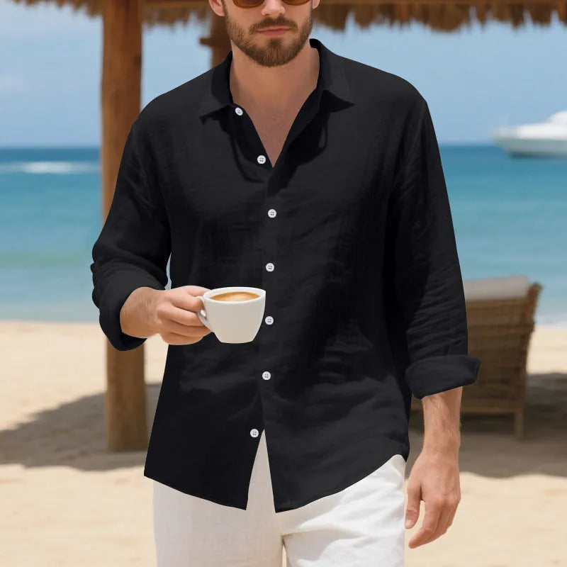 Linen American style loose casual shirt in Army Green colour with non-ironing process