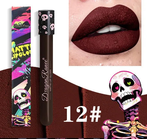 Halloween creative makeup lip gloss in skull test tube with matte gold silver finish