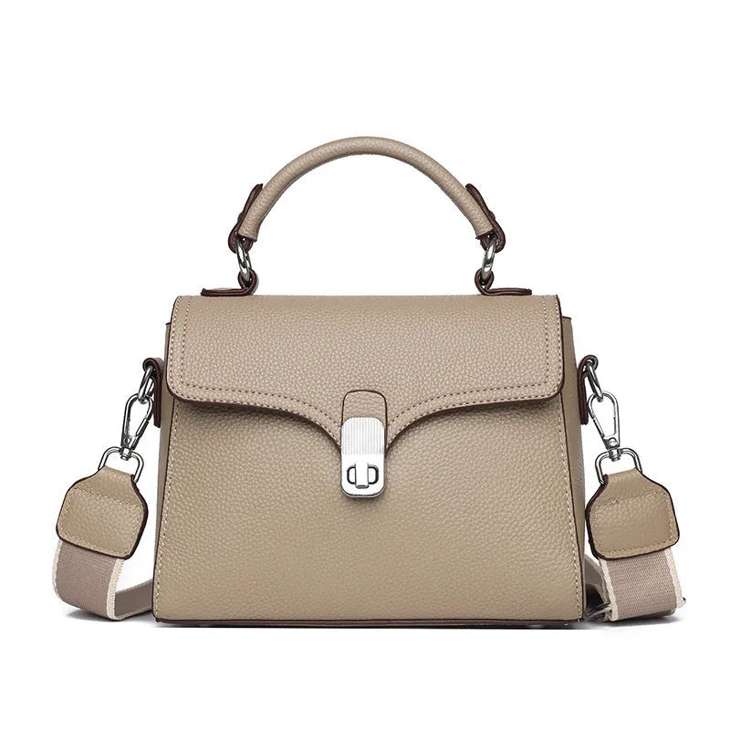 Korean commuter women's cross-body bag genuine leather oval shape sandwich pocket 21x18x9cm