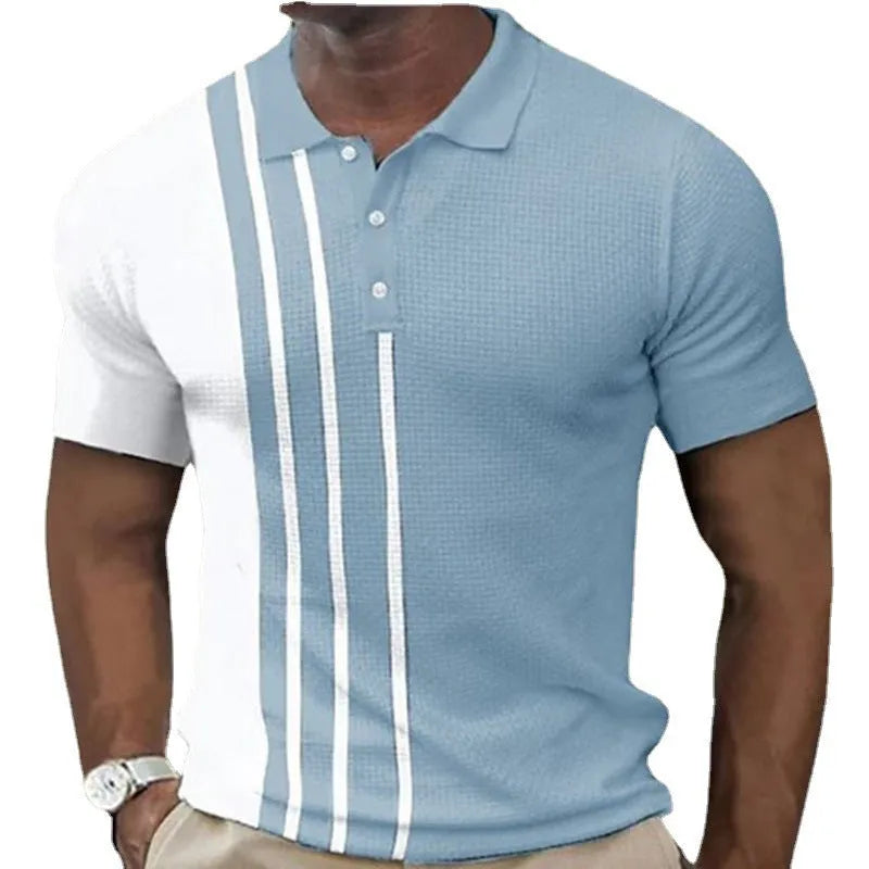 Summer striped golf shirt for men loose fit short sleeves polyester with zipper decoration available in multiple colours sizes S to 6XL