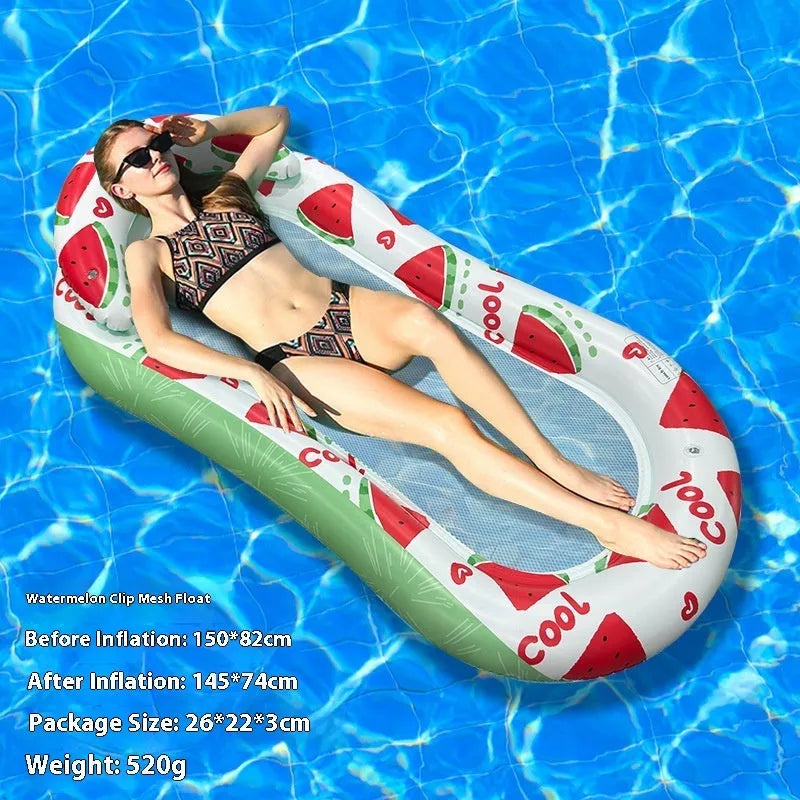PVC inflatable floating row pool float in a choice of colours and designs including watermelon and flamingo.