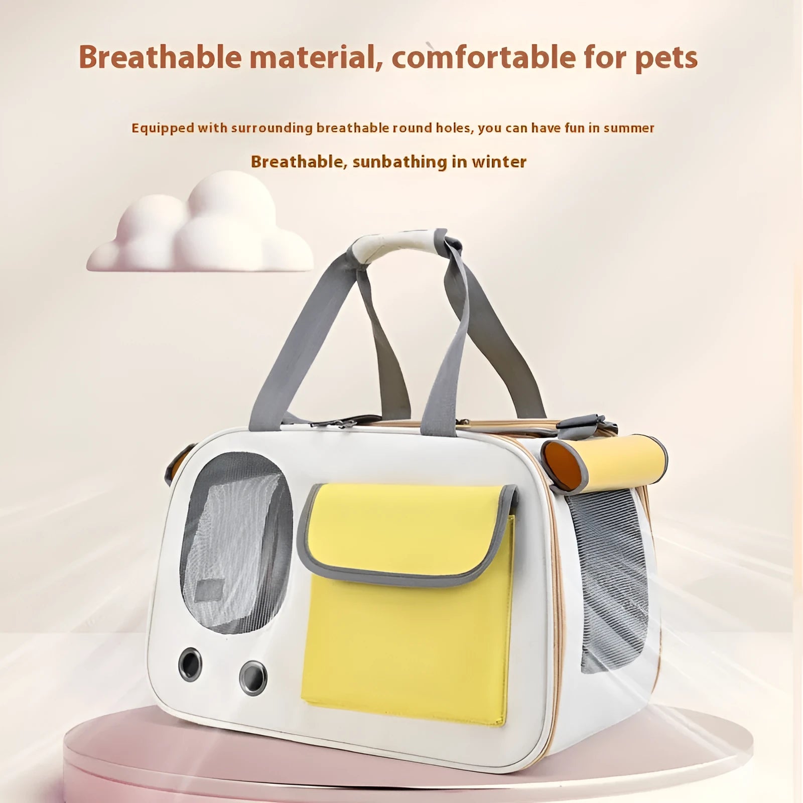 Foldable single shoulder canvas pet backpack shown in yellow, suitable for carrying cats or small dogs.