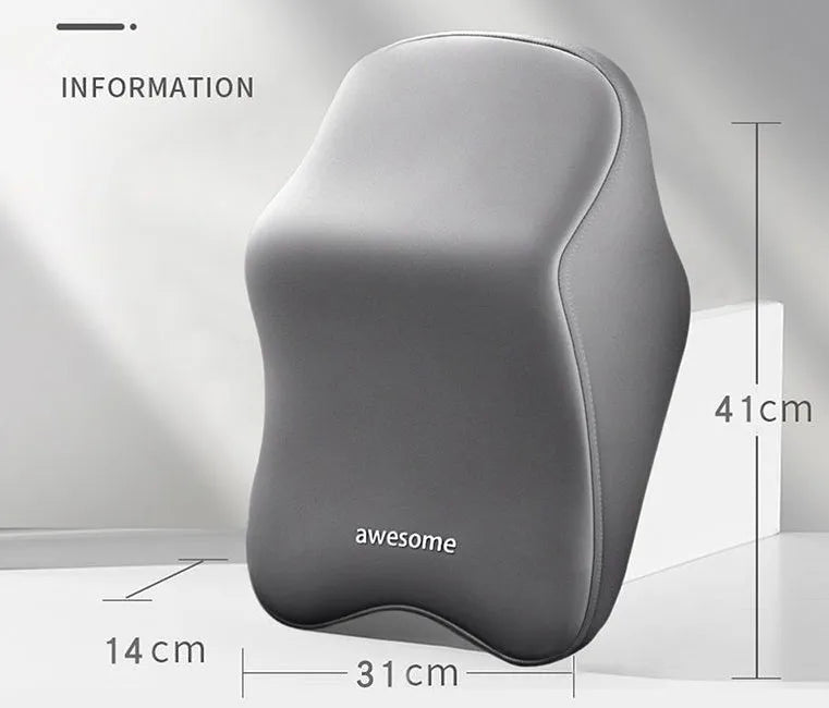 Memory foam car neck pillow and lumbar support cushion set in grey.