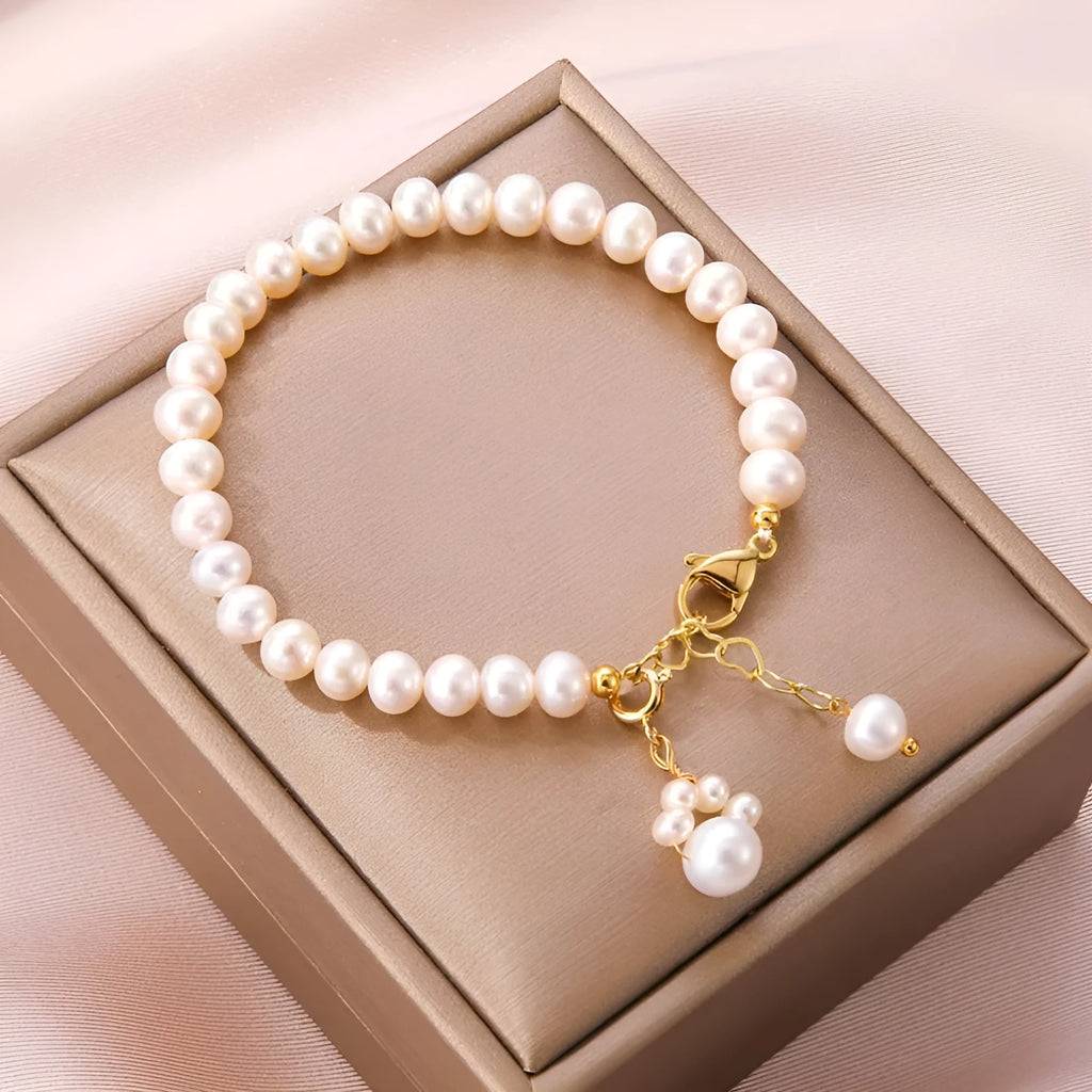 White freshwater pearl cat paw bracelet with electroplated finish for women