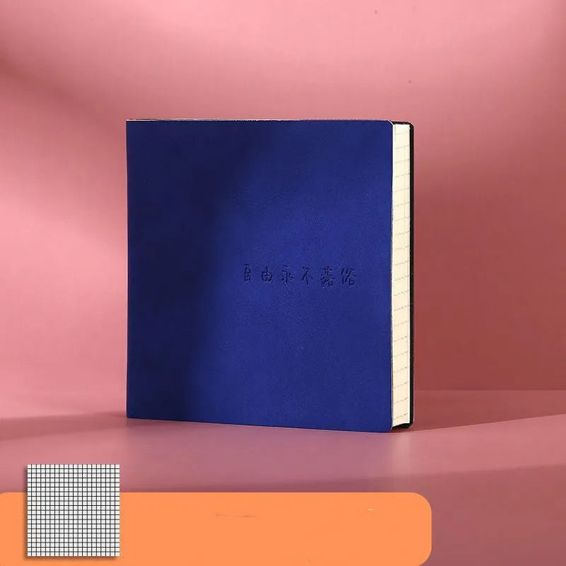 A5 square notebook with textured mesh leather cover in avocado green, showing blank internal Daolin paper.