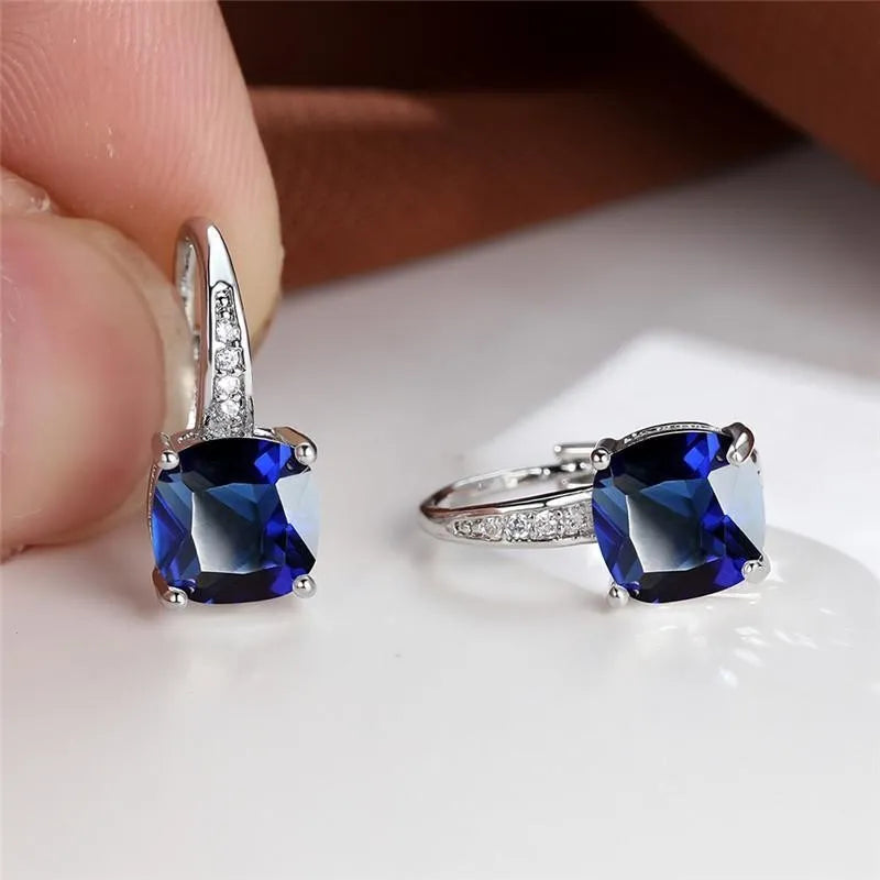 Square zircon geometric ear hook earrings in electroplated copper with Korean style design